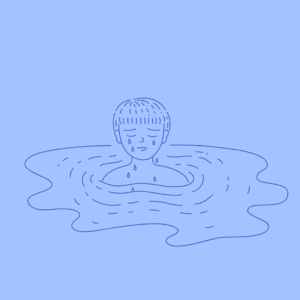 Person crying into a pool of water